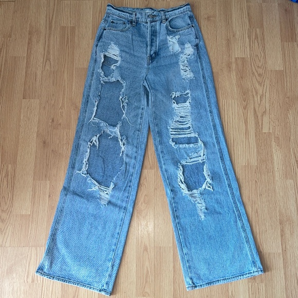 PacSun Denim - Pacsun Distressed Wide Leg Light Blue Denim Baggy Jeans Size 27